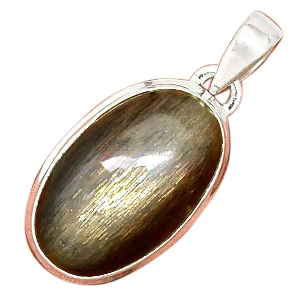 925 Solid Silver Pendants In Silver Sheen Obsidian Gemstone Jewelry 925SP164_1