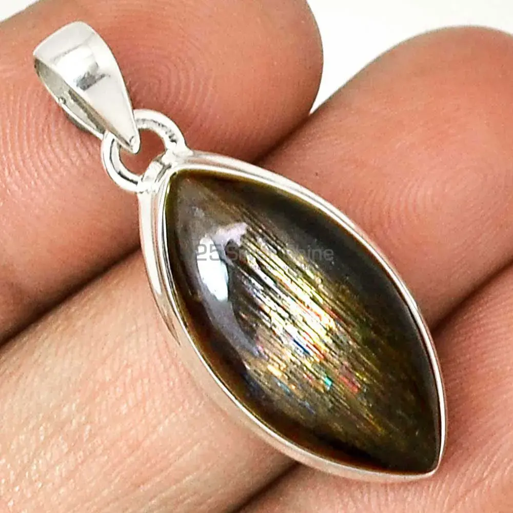 925 Solid Silver Pendants In Silver Sheen Obsidian Gemstone Jewelry 925SP164_10