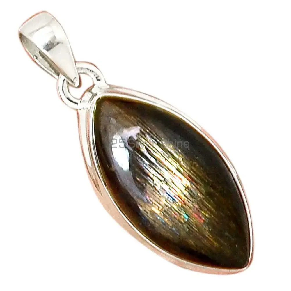 925 Solid Silver Pendants In Silver Sheen Obsidian Gemstone Jewelry 925SP164_11