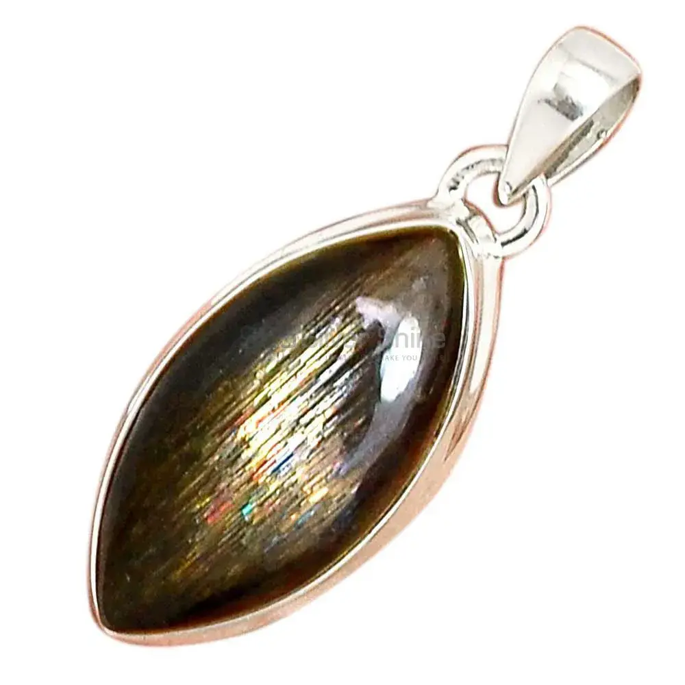 925 Solid Silver Pendants In Silver Sheen Obsidian Gemstone Jewelry 925SP164_12