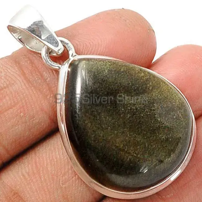 Wholesale 925 Solid Silver Pendants Exporters In Silver Sheen Obsidian Gemstone Jewelry 925SP164_13