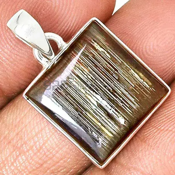 925 Solid Silver Pendants In Silver Sheen Obsidian Gemstone Jewelry 925SP164_3