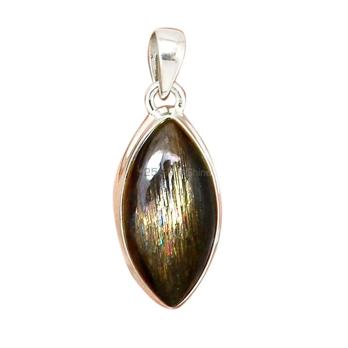 925 Solid Silver Pendants In Silver Sheen Obsidian Gemstone Jewelry 925SP164_9