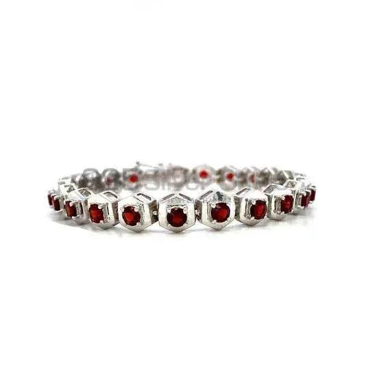 Wholesale 925 Solid Silver Tennis Bracelets Exporters In Garnet Gemstone Jewelry 925SB223