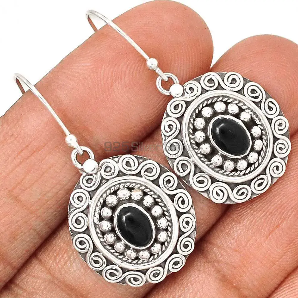 925 Sterling Silver Earrings In Genuine Black Onyx Gemstone 925SE2984_1
