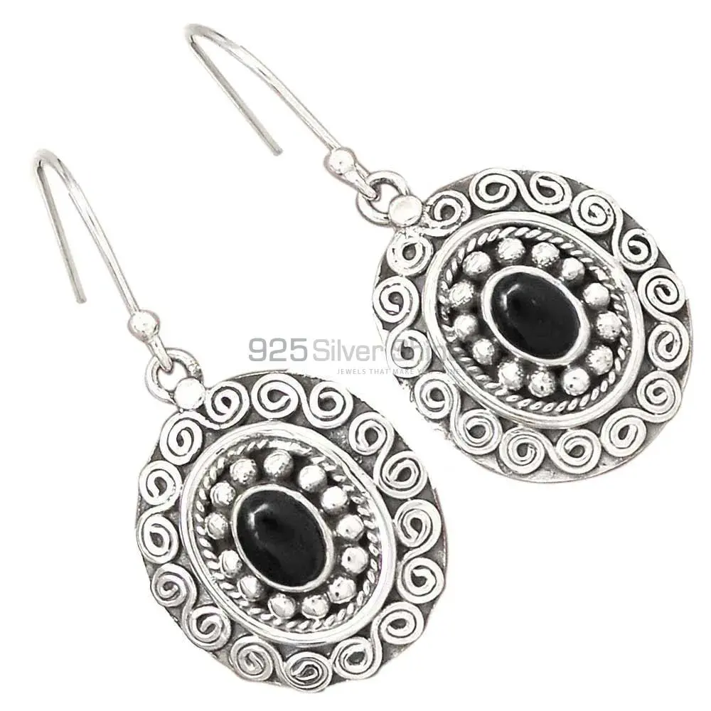 Wholesale 925 Sterling Silver Earrings In Genuine Black Onyx Gemstone 925SE2984_1