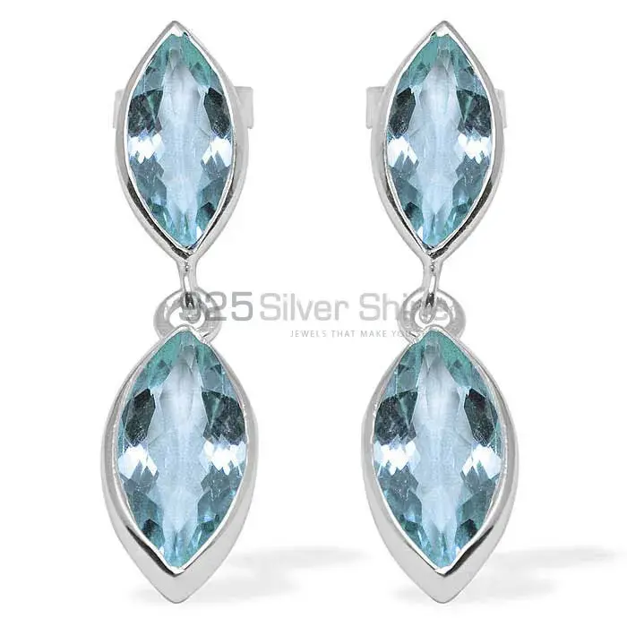 Wholesale 925 Sterling Silver Earrings In Genuine Blue Topaz Gemstone 925SE1109