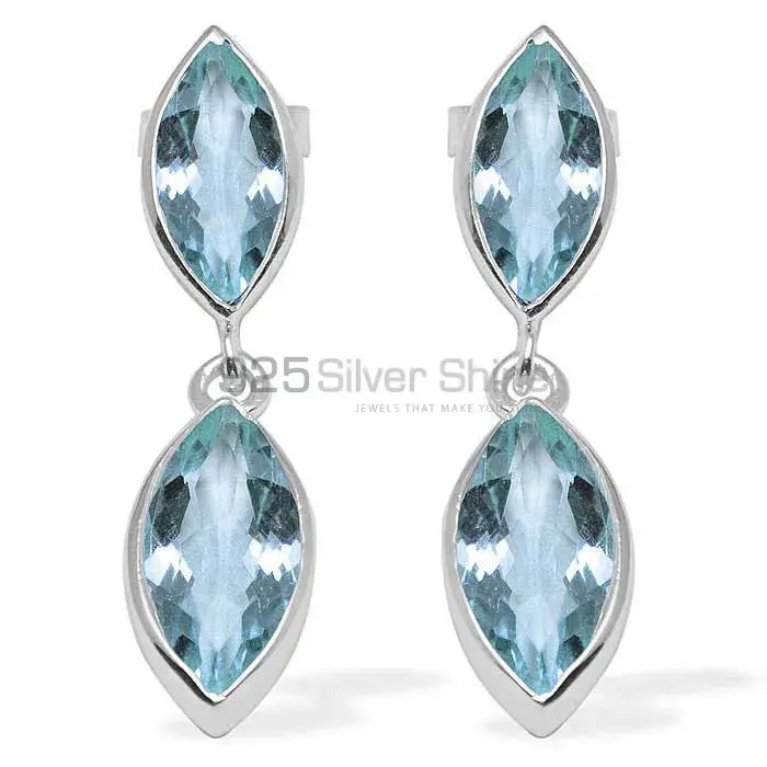 925 Sterling Silver Earrings In Genuine Blue Topaz Gemstone 925SE1109_0