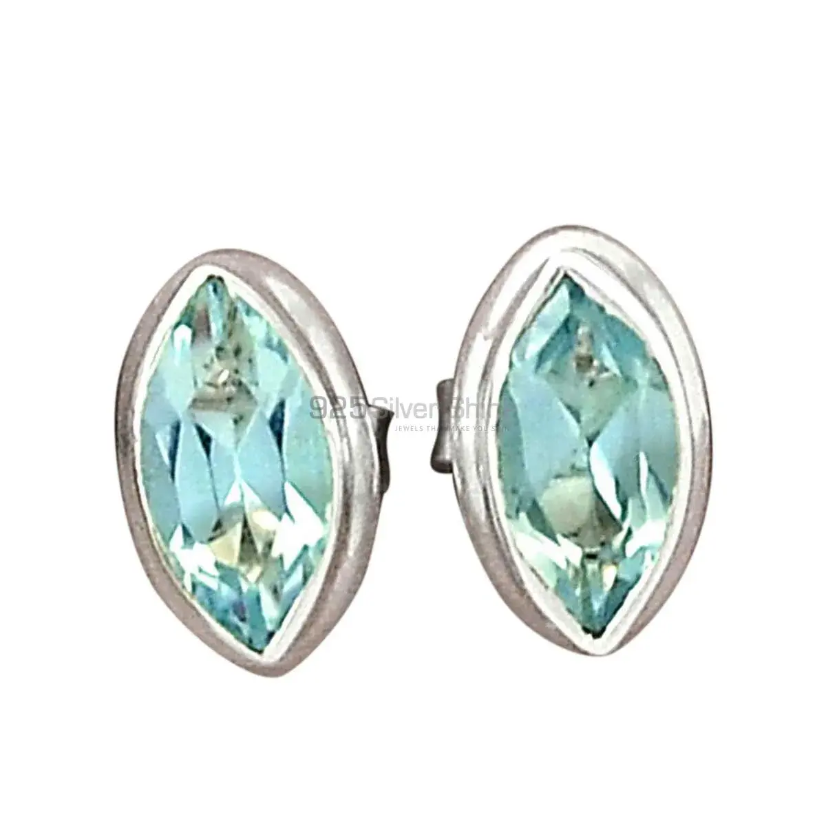 Wholesale 925 Sterling Silver Earrings In Genuine Blue Topaz Gemstone 925SE2761_0