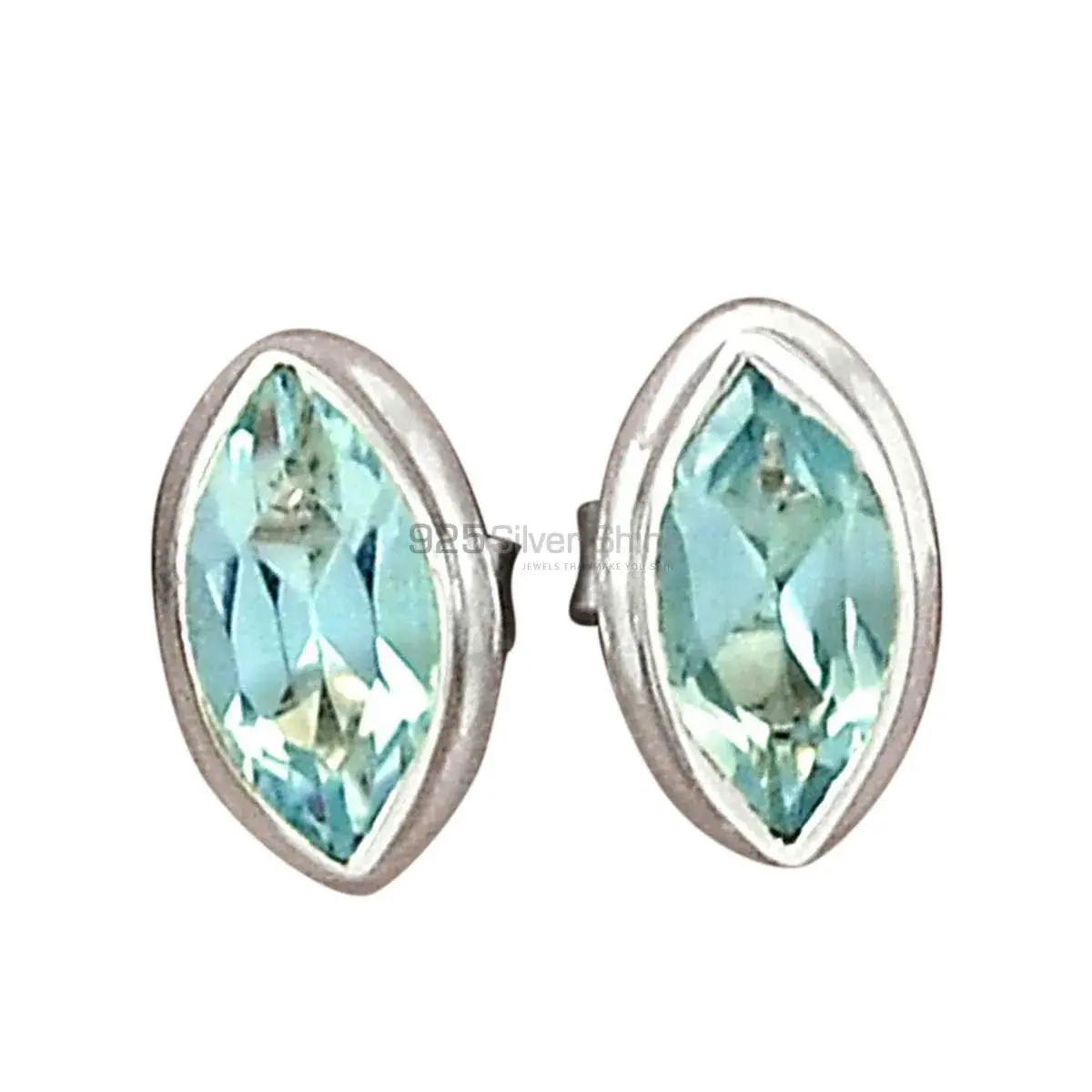 925 Sterling Silver Earrings In Genuine Blue Topaz Gemstone 925SE2761_1