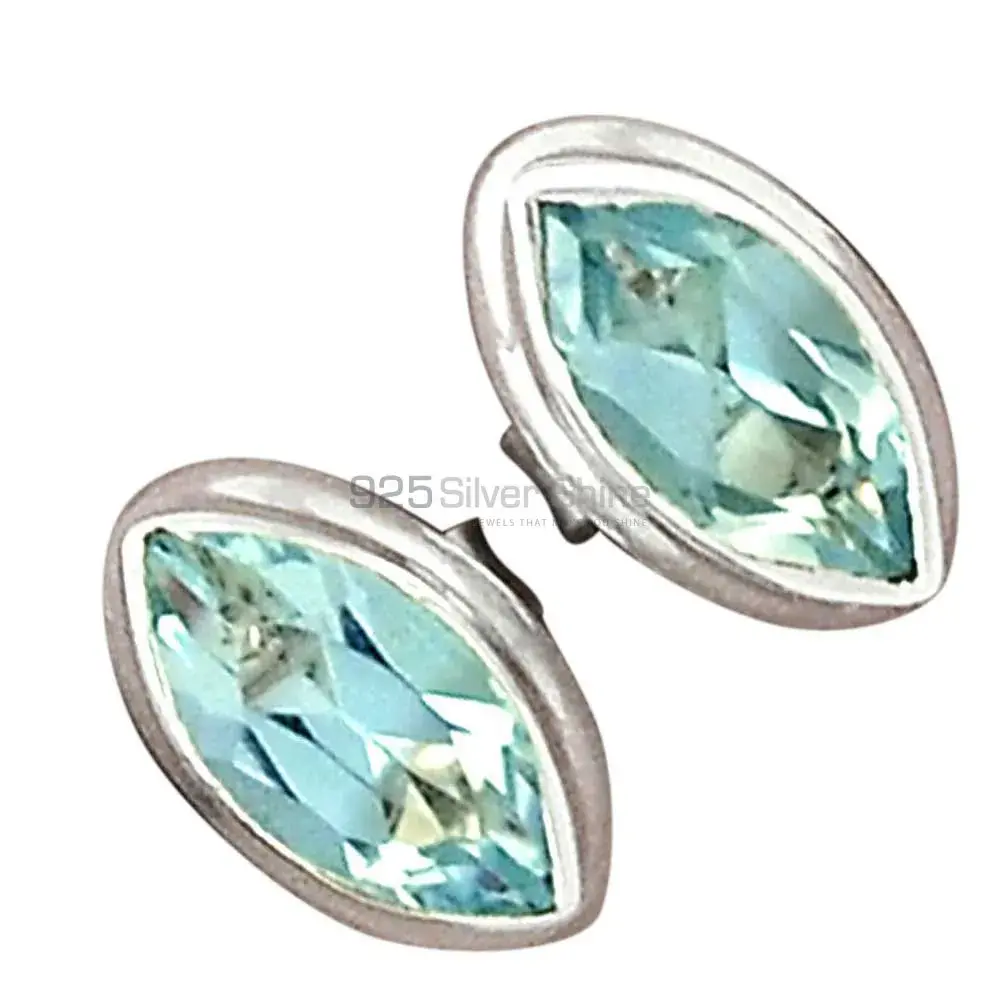 925 Sterling Silver Earrings In Genuine Blue Topaz Gemstone 925SE2761_2