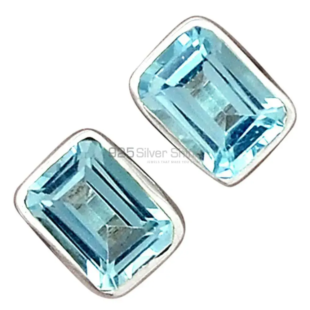 Wholesale 925 Sterling Silver Earrings In Genuine Blue Topaz Gemstone 925SE2761_3