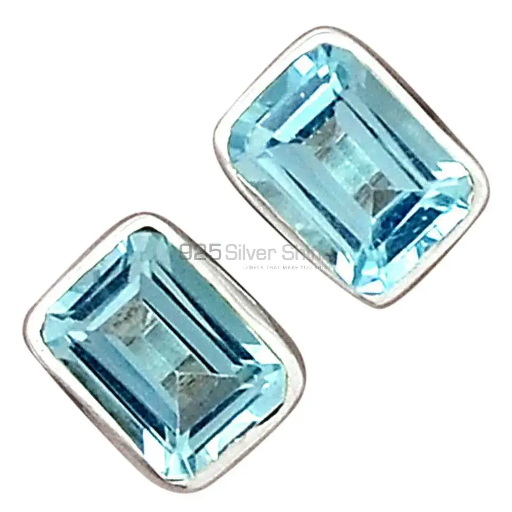 925 Sterling Silver Earrings In Genuine Blue Topaz Gemstone 925SE2761_4