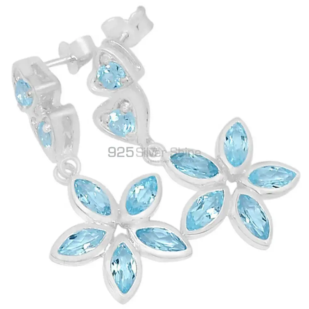 925 Sterling Silver Earrings In Genuine Blue Topaz Gemstone 925SE398_0