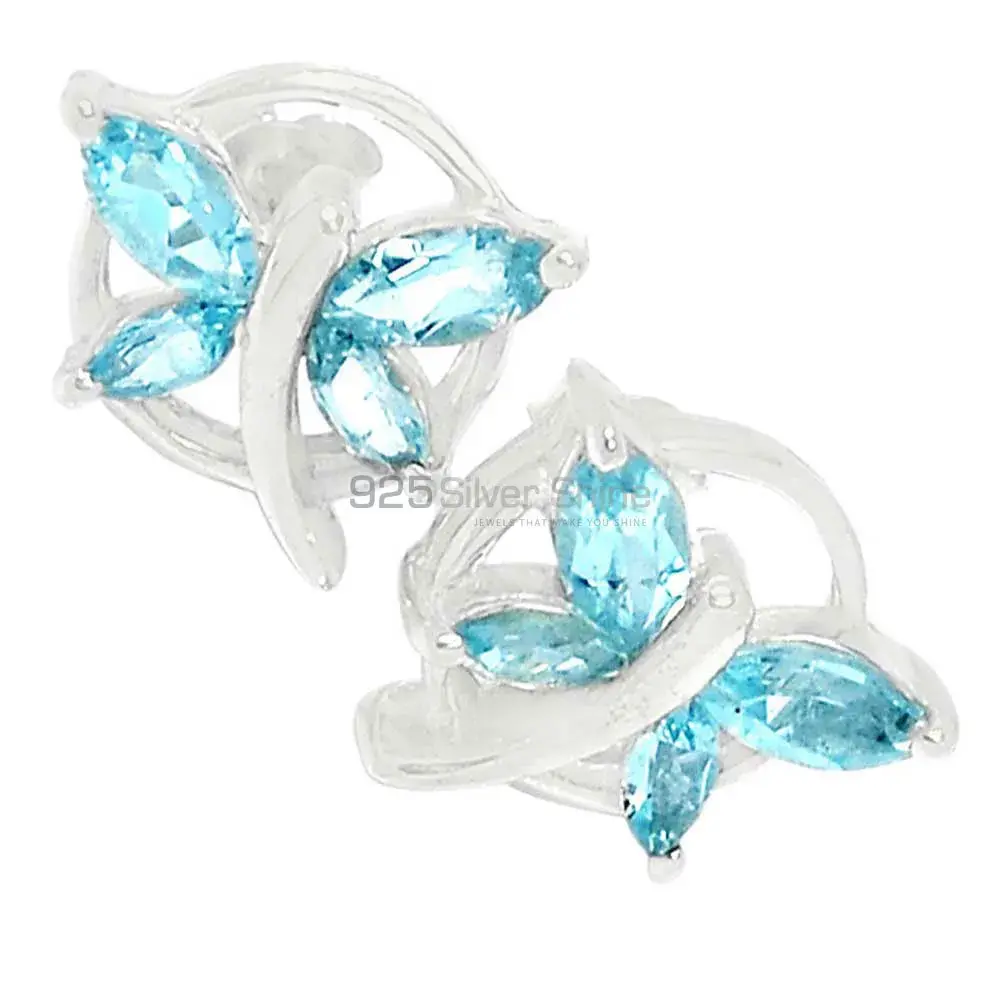 Wholesale 925 Sterling Silver Earrings In Genuine Blue Topaz Gemstone 925SE635