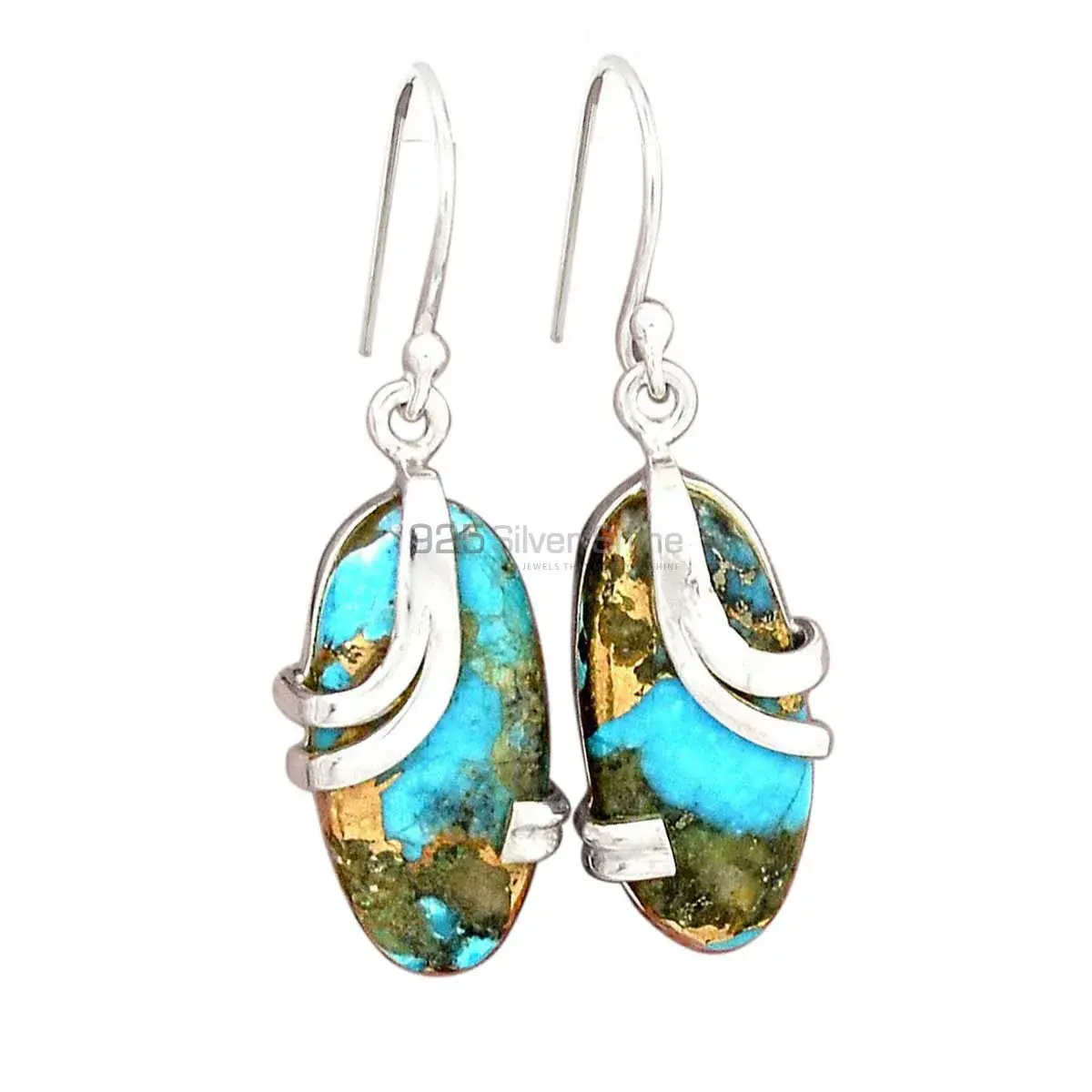 925 Sterling Silver Earrings In Genuine Copper Turquoise Gemstone 925SE2113_0