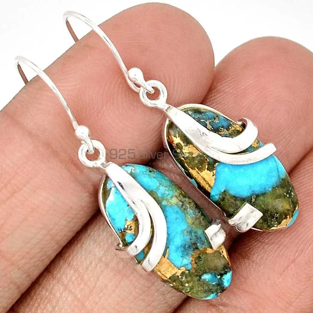 Wholesale 925 Sterling Silver Earrings In Genuine Copper Turquoise Gemstone 925SE2113_0