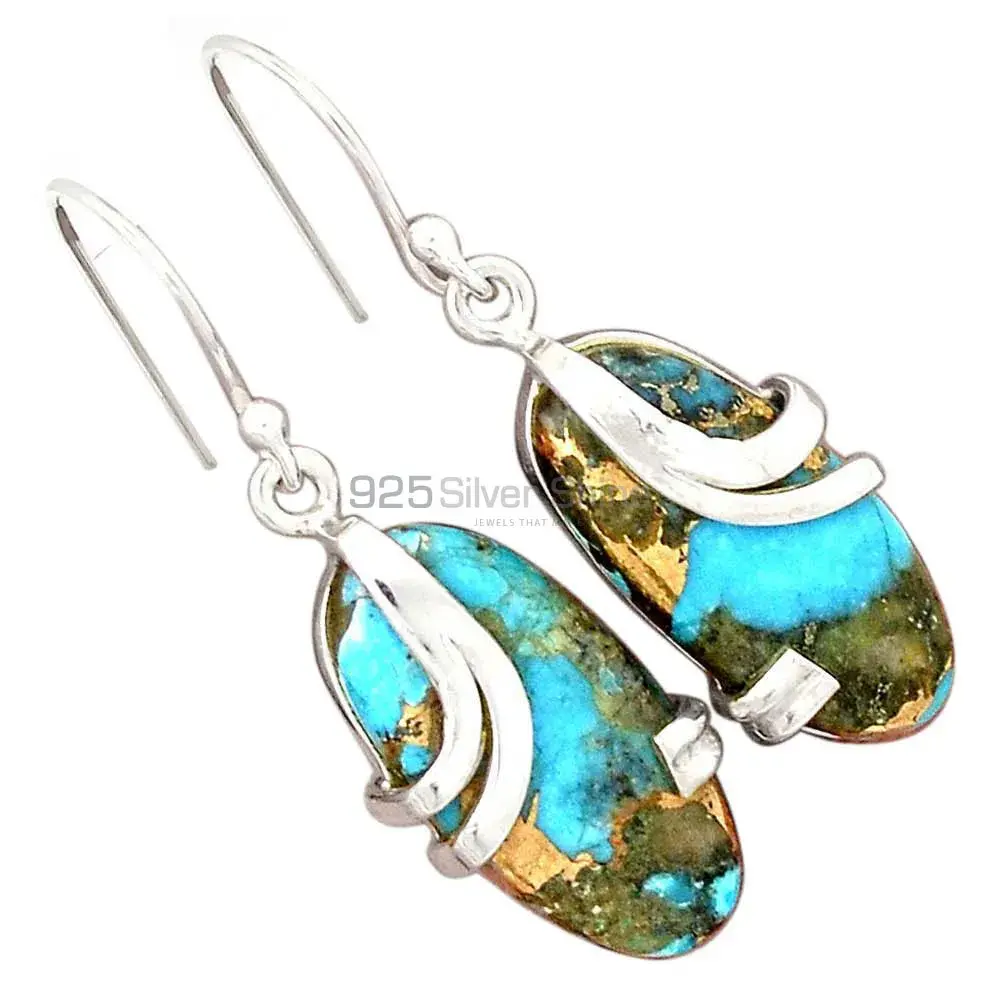 Wholesale 925 Sterling Silver Earrings In Genuine Copper Turquoise Gemstone 925SE2113_1