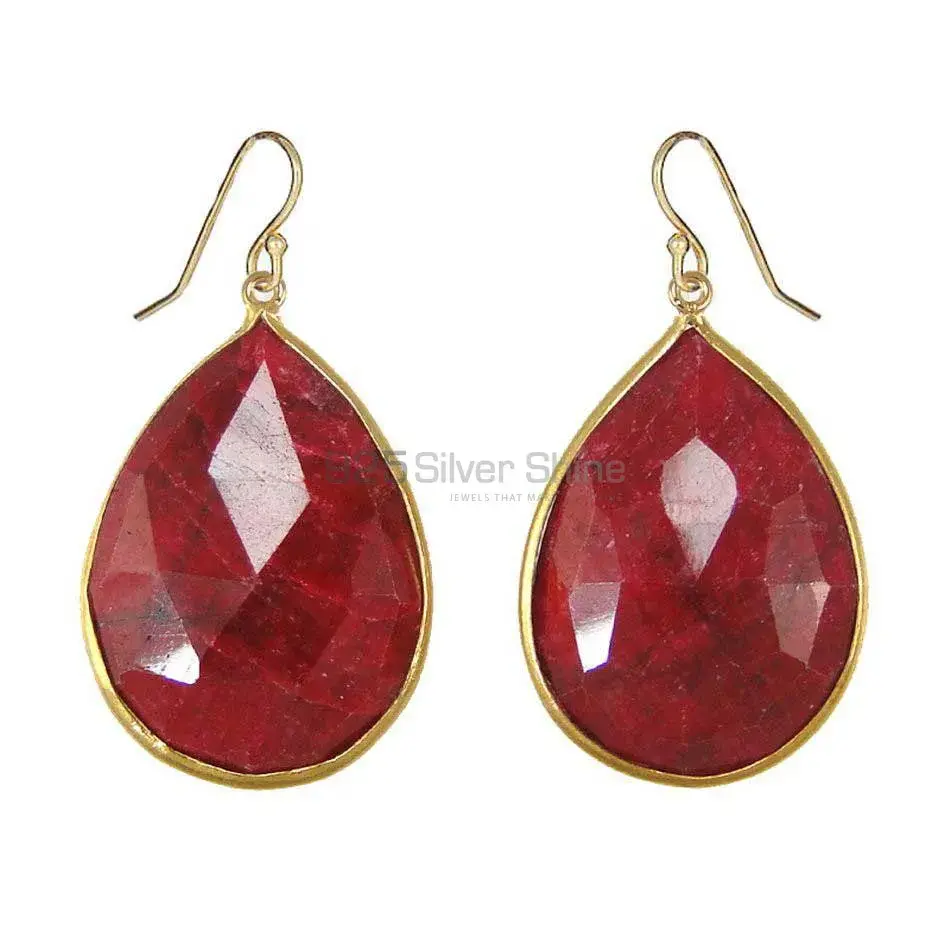 Wholesale 925 Sterling Silver Earrings In Genuine Dyed Ruby Gemstone 925SE1933