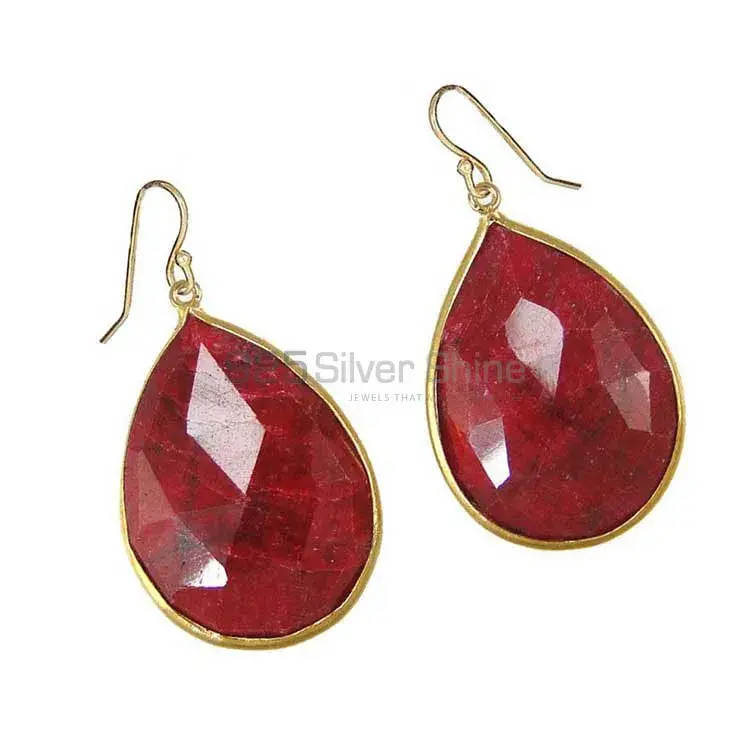 925 Sterling Silver Earrings In Genuine Dyed Ruby Gemstone 925SE1933_1