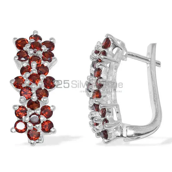 925 Sterling Silver Earrings In Genuine Garnet Gemstone 925SE872