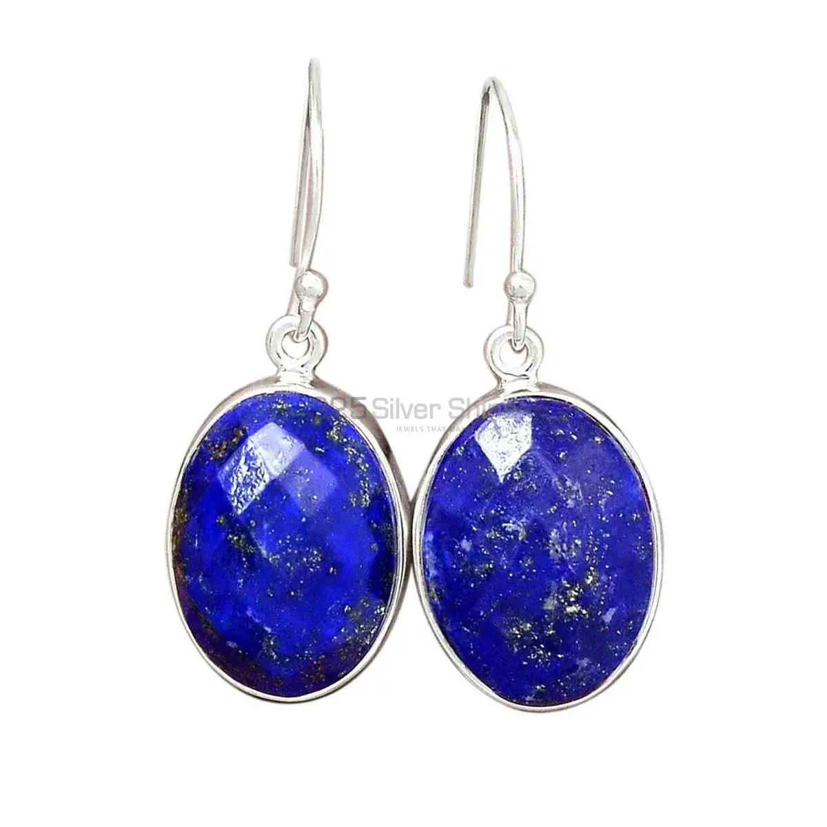925 Sterling Silver Earrings In Genuine Lapis Gemstone 925SE2271_0