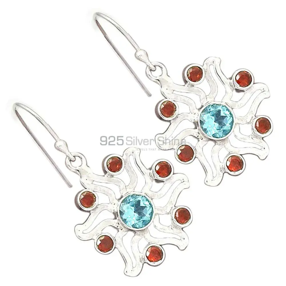 925 Sterling Silver Earrings In Genuine Multi Gemstone 925SE2034_1