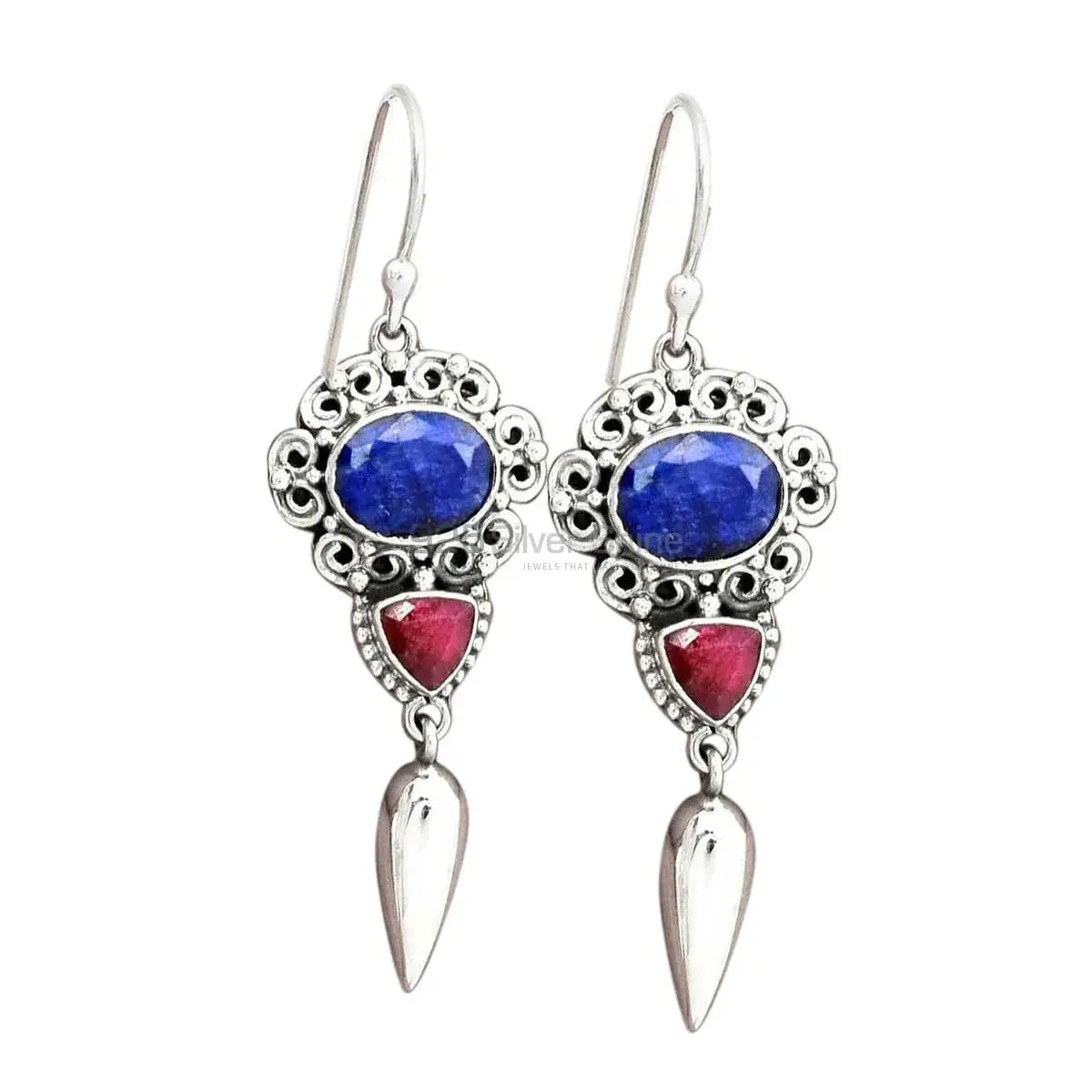 925 Sterling Silver Earrings In Genuine Multi Gemstone 925SE2429_0