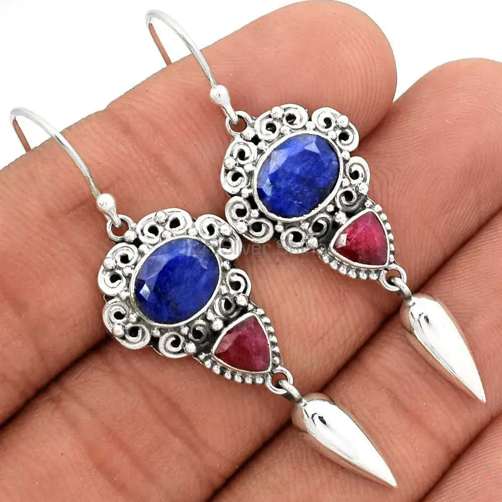 925 Sterling Silver Earrings In Genuine Multi Gemstone 925SE2429_1