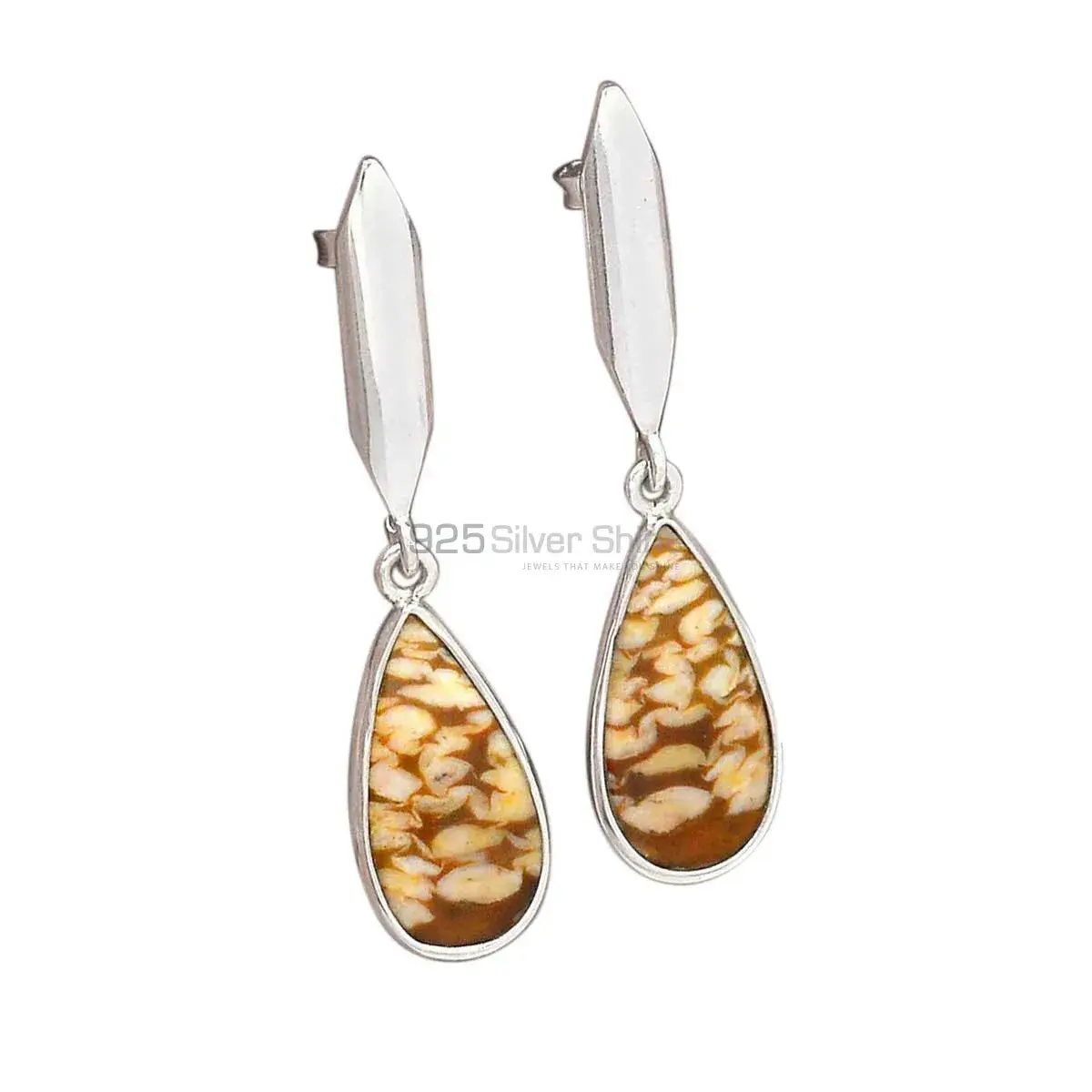 925 Sterling Silver Earrings In Genuine Peanut Jasper Gemstone 925SE2905_0
