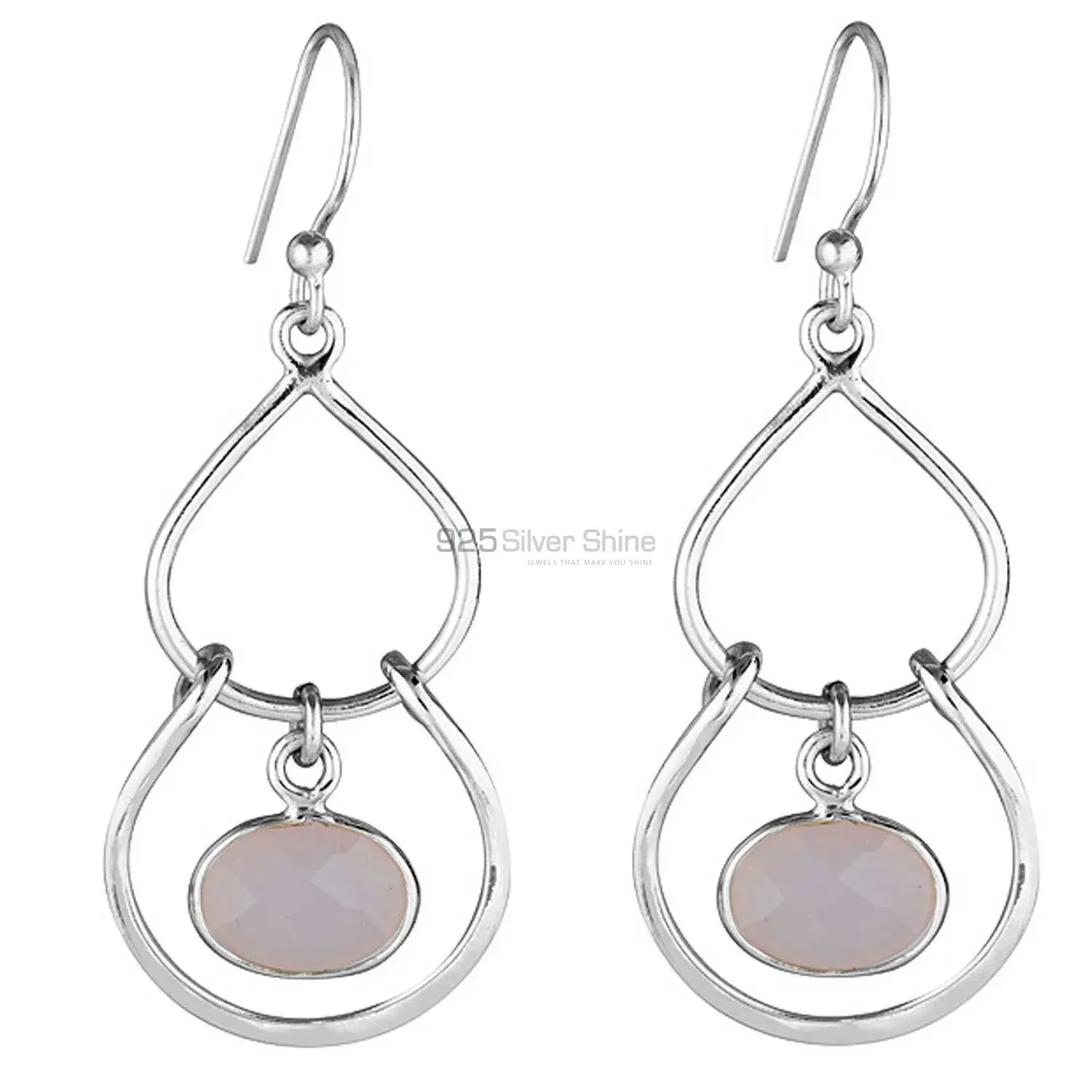 925 Sterling Silver Earrings In Genuine Rose Quartz Gemstone 925SE1854_0