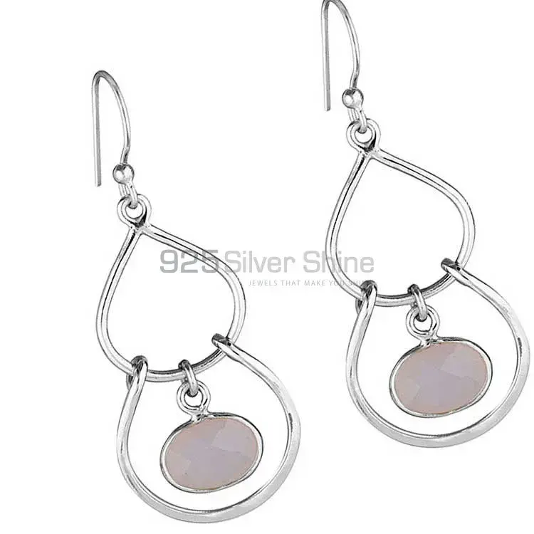 925 Sterling Silver Earrings In Genuine Rose Quartz Gemstone 925SE1854_1
