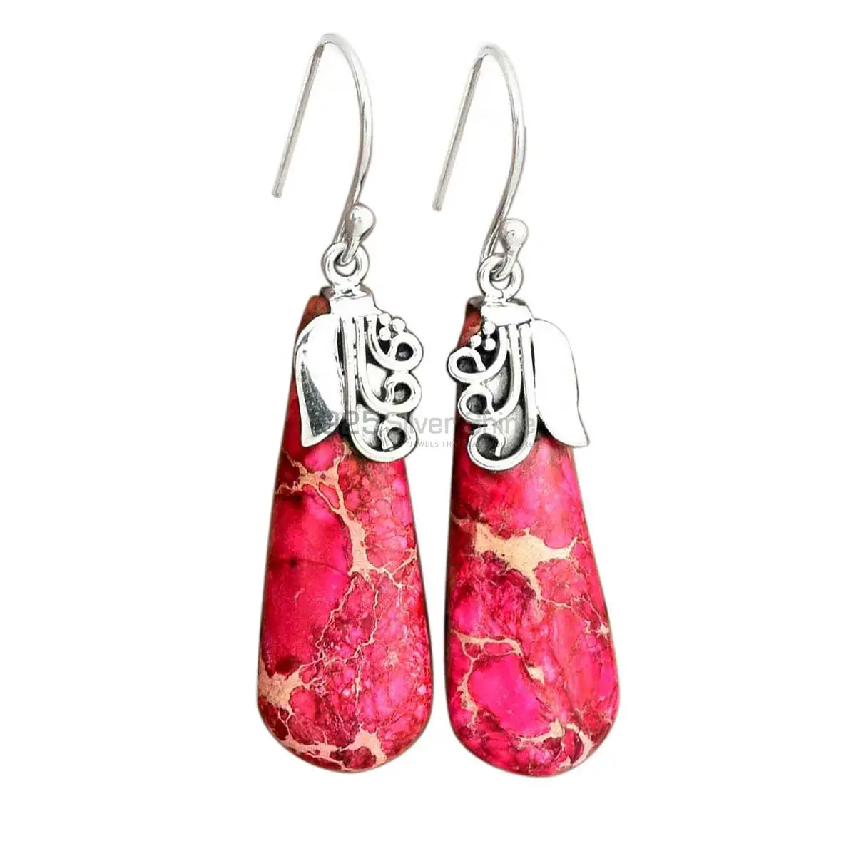 925 Sterling Silver Earrings In Genuine Sea Sediment Jasper Gemstone 925SE2508_0