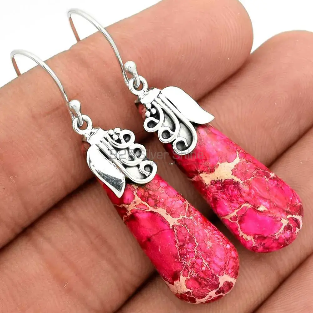 Wholesale 925 Sterling Silver Earrings In Genuine Sea Sediment Jasper Gemstone 925SE2508_0