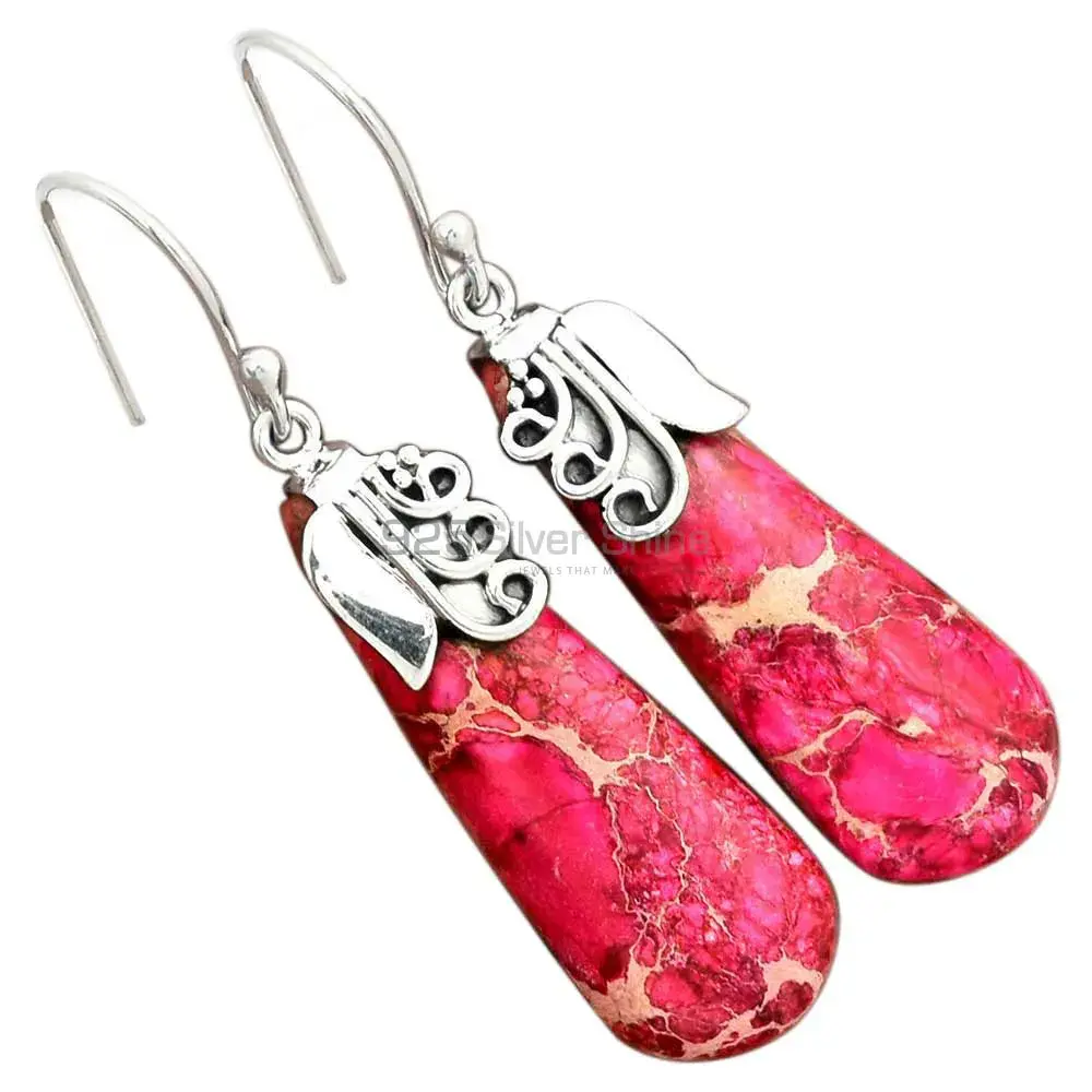 Wholesale 925 Sterling Silver Earrings In Genuine Sea Sediment Jasper Gemstone 925SE2508_1