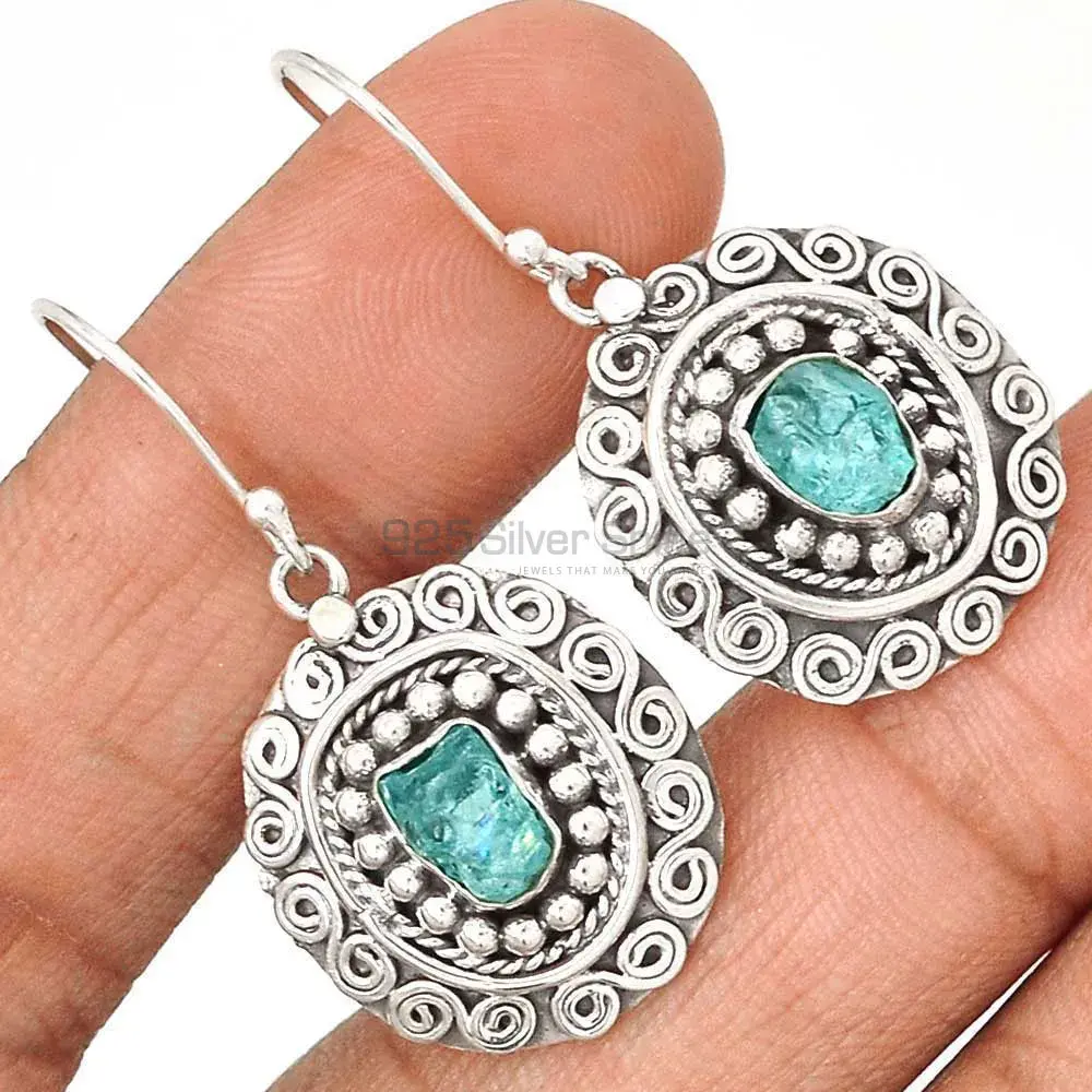 925 Sterling Silver Earrings In Natural Apatite Gemstone 925SE2982_1