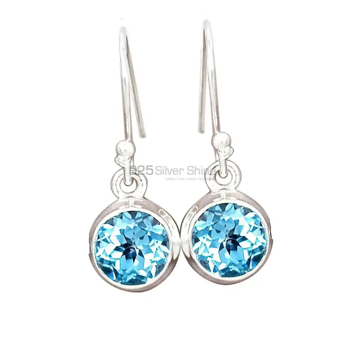 925 Sterling Silver Earrings In Natural Blue Topaz Gemstone 925SE2760_0