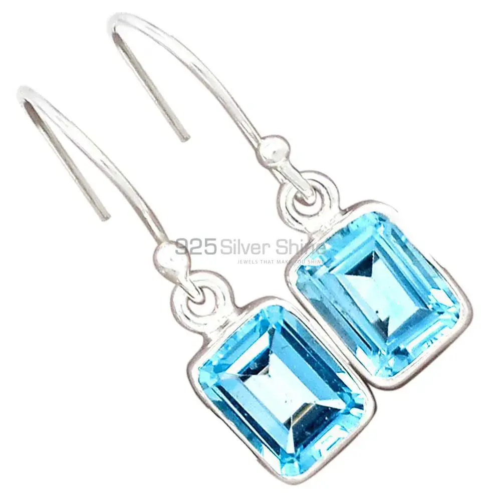 925 Sterling Silver Earrings In Natural Blue Topaz Gemstone 925SE2760_1