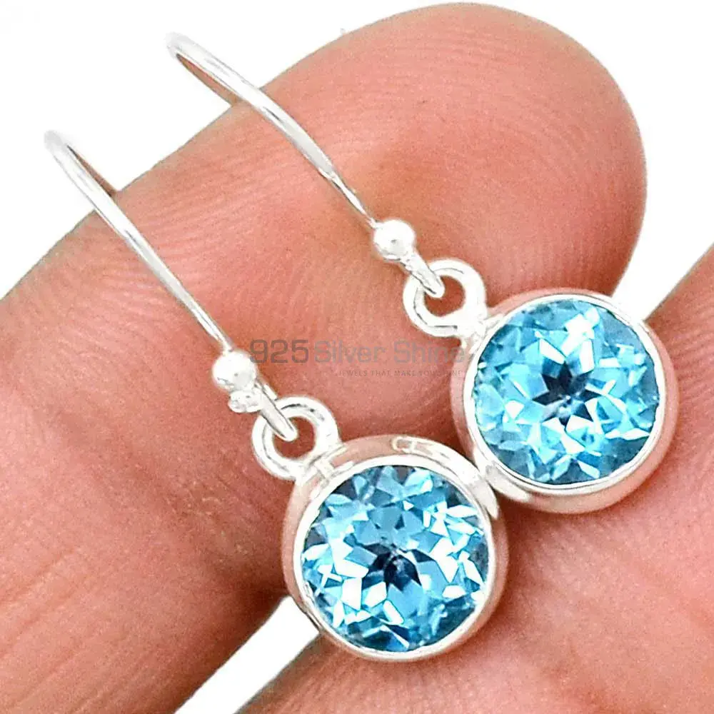 925 Sterling Silver Earrings In Natural Blue Topaz Gemstone 925SE2760_2