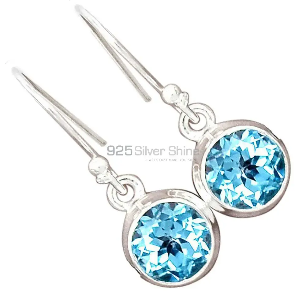 925 Sterling Silver Earrings In Natural Blue Topaz Gemstone 925SE2760_3