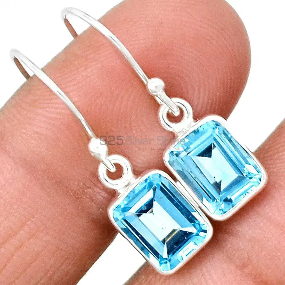 925 Sterling Silver Earrings In Natural Blue Topaz Gemstone 925SE2760_4