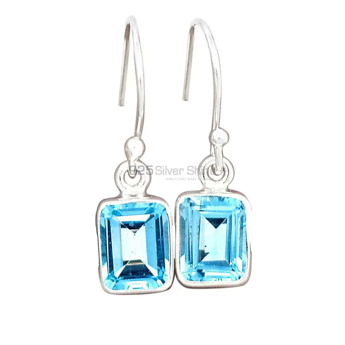 925 Sterling Silver Earrings In Natural Blue Topaz Gemstone 925SE2760_5
