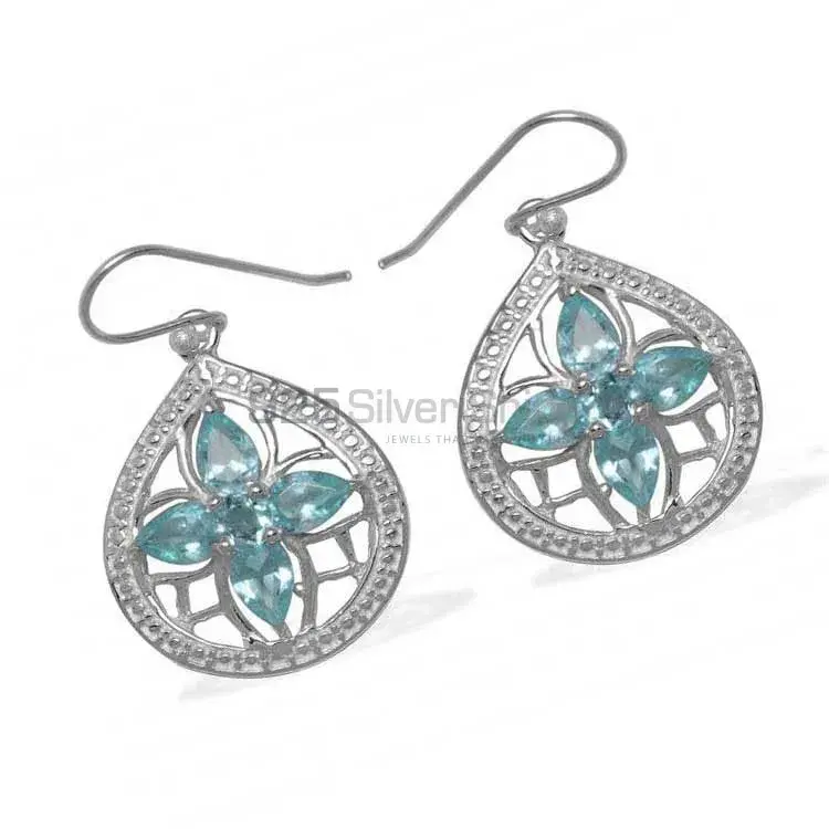 925 Sterling Silver Earrings In Natural Blue Topaz Gemstone 925SE949_1