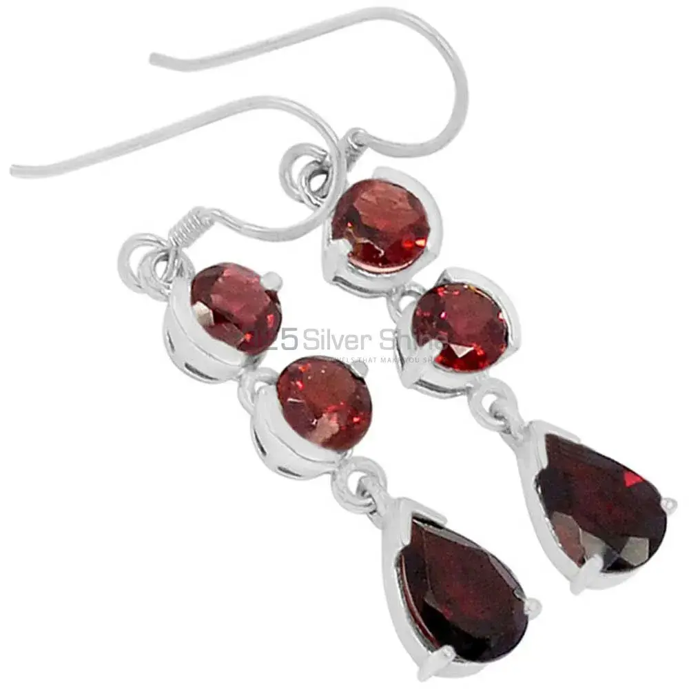 Wholesale 925 Sterling Silver Earrings In Natural Garnet Gemstone 925SE475