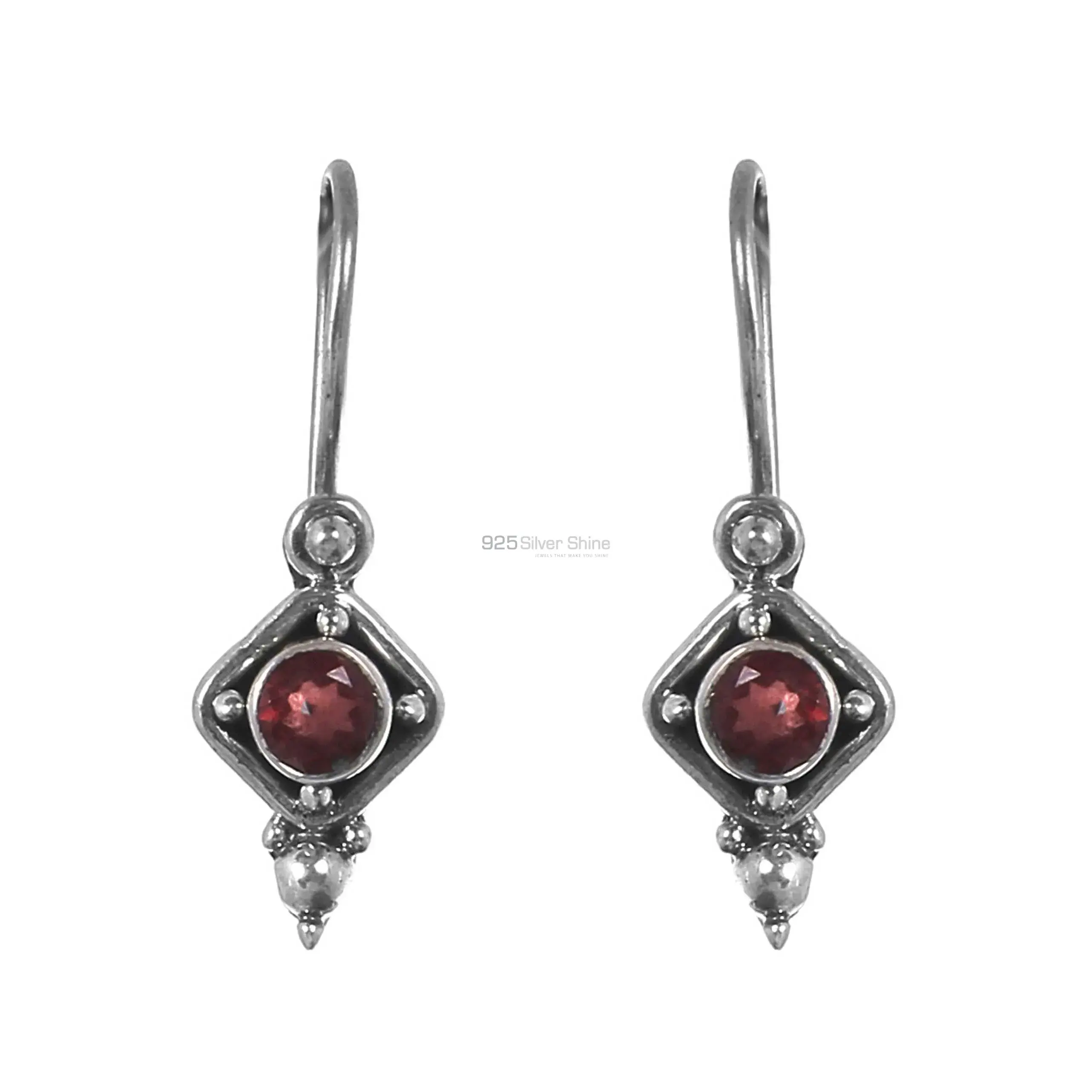 925 Sterling Silver Earrings In Natural Garnet Gemstone 925SE238_0