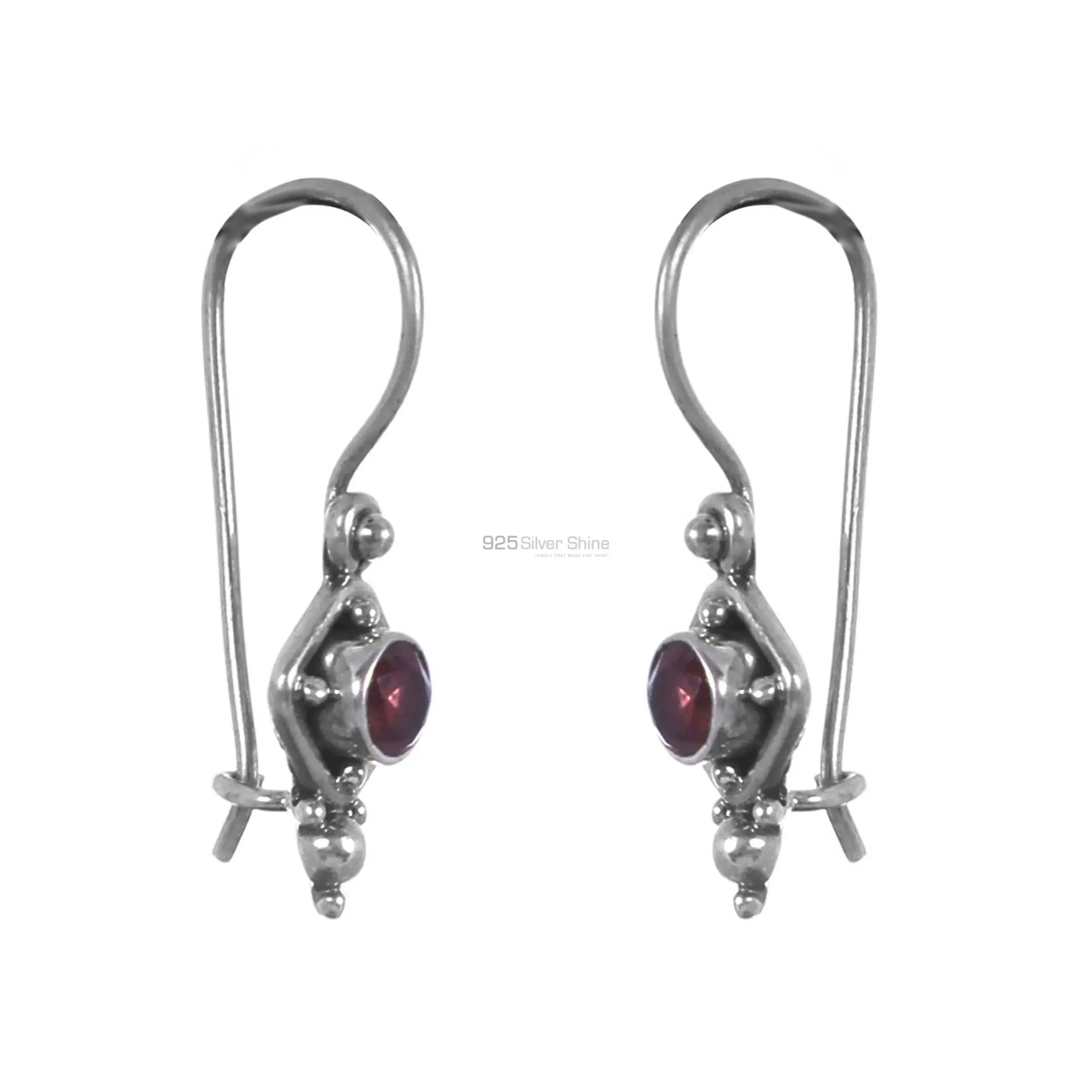 925 Sterling Silver Earrings In Natural Garnet Gemstone 925SE238_1