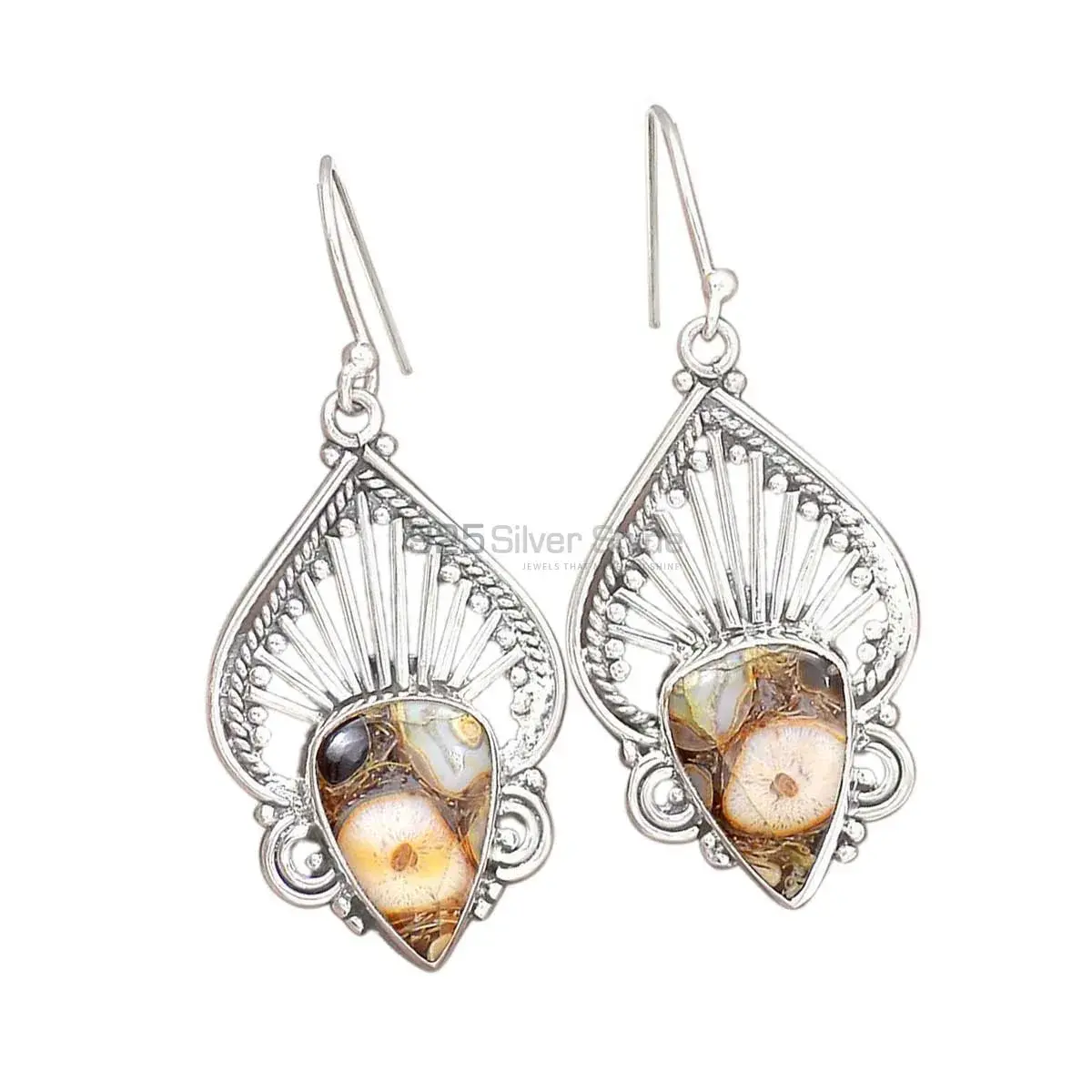 925 Sterling Silver Earrings In Natural Landscape Jasper Gemstone 925SE2661_0