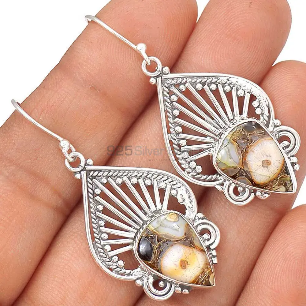 Wholesale 925 Sterling Silver Earrings In Natural Landscape Jasper Gemstone 925SE2661_1