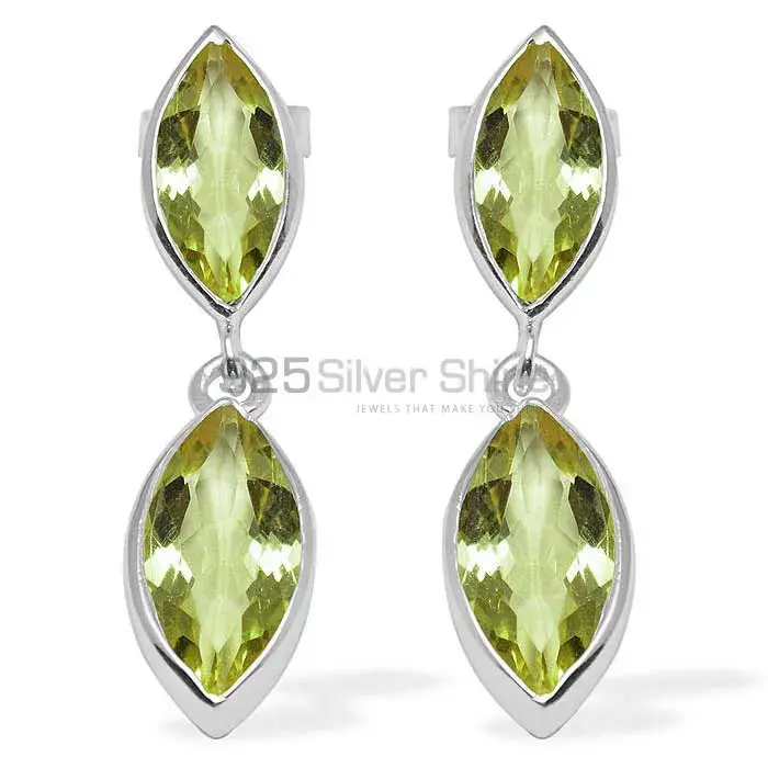 925 Sterling Silver Earrings In Natural Lemon Quartz Gemstone 925SE1107_0