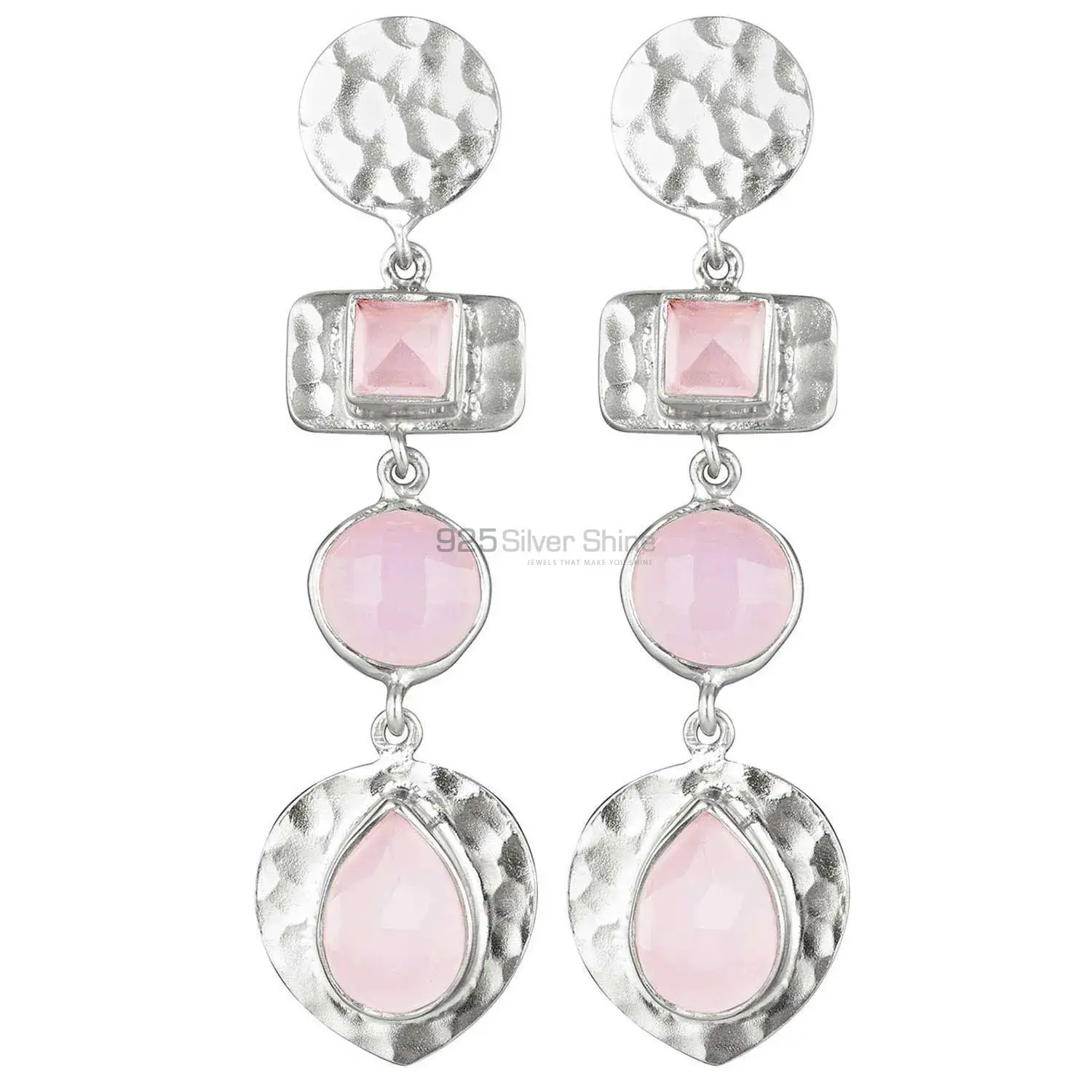 925 Sterling Silver Earrings In Natural Rose Quartz Gemstone 925SE1852_0